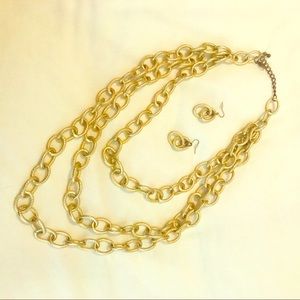 Gold-colored chunky necklace & earring set